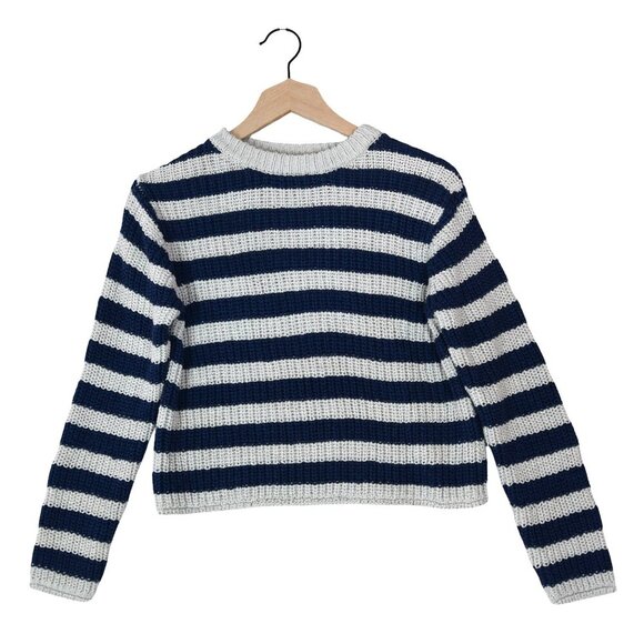 Velvet Striped Sweater XS Fisherman Coastal Heavy Knit French Minimalist - Picture 2 of 8